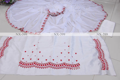 White georgette fancy thread work saree