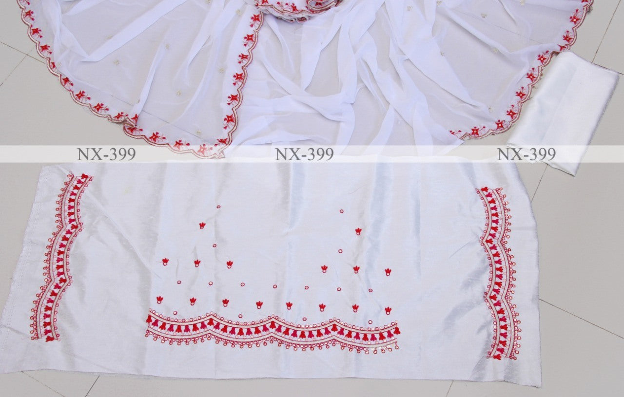 White georgette fancy thread work saree