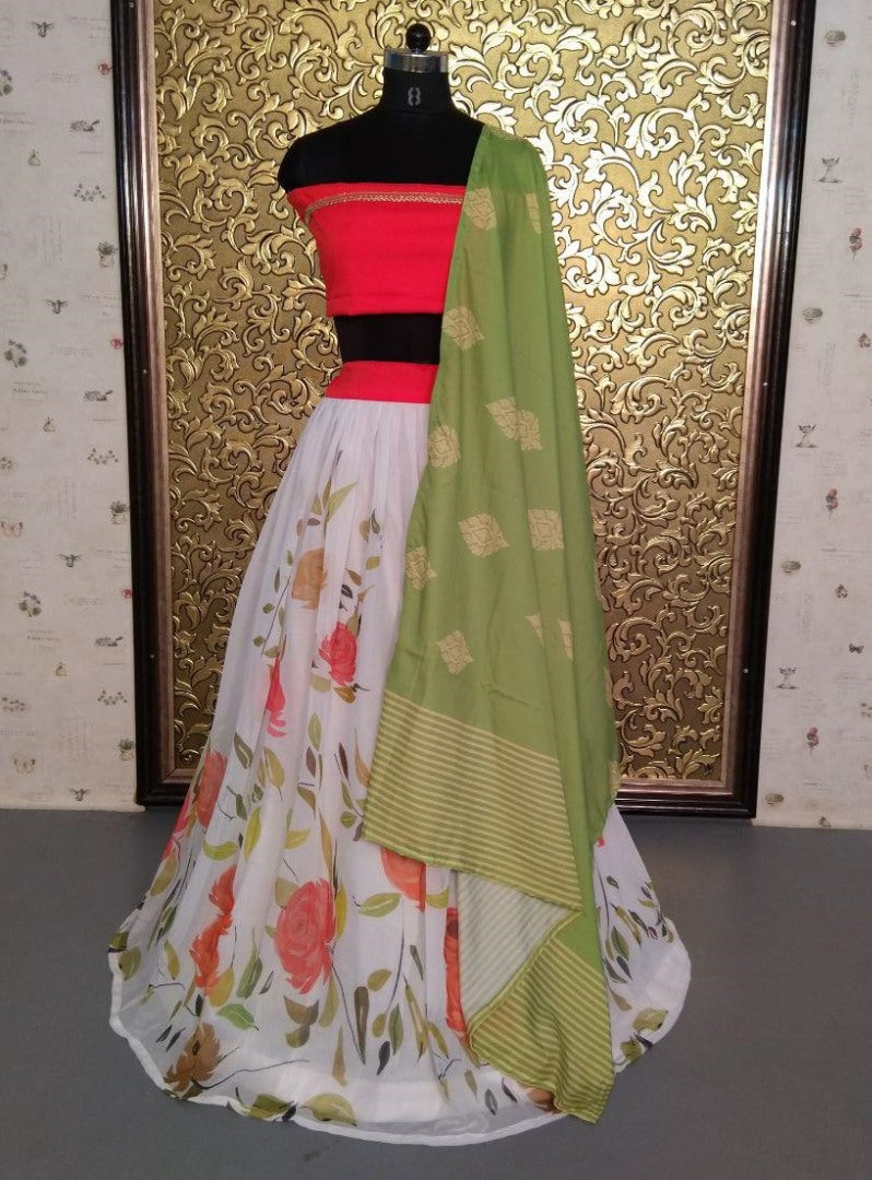 White georgette floral printed beautiful lehenga choli