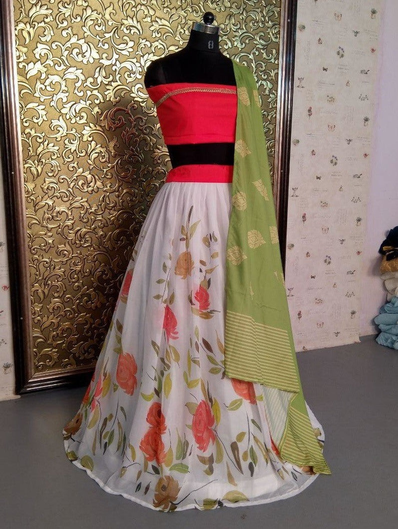 White georgette floral printed beautiful lehenga choli