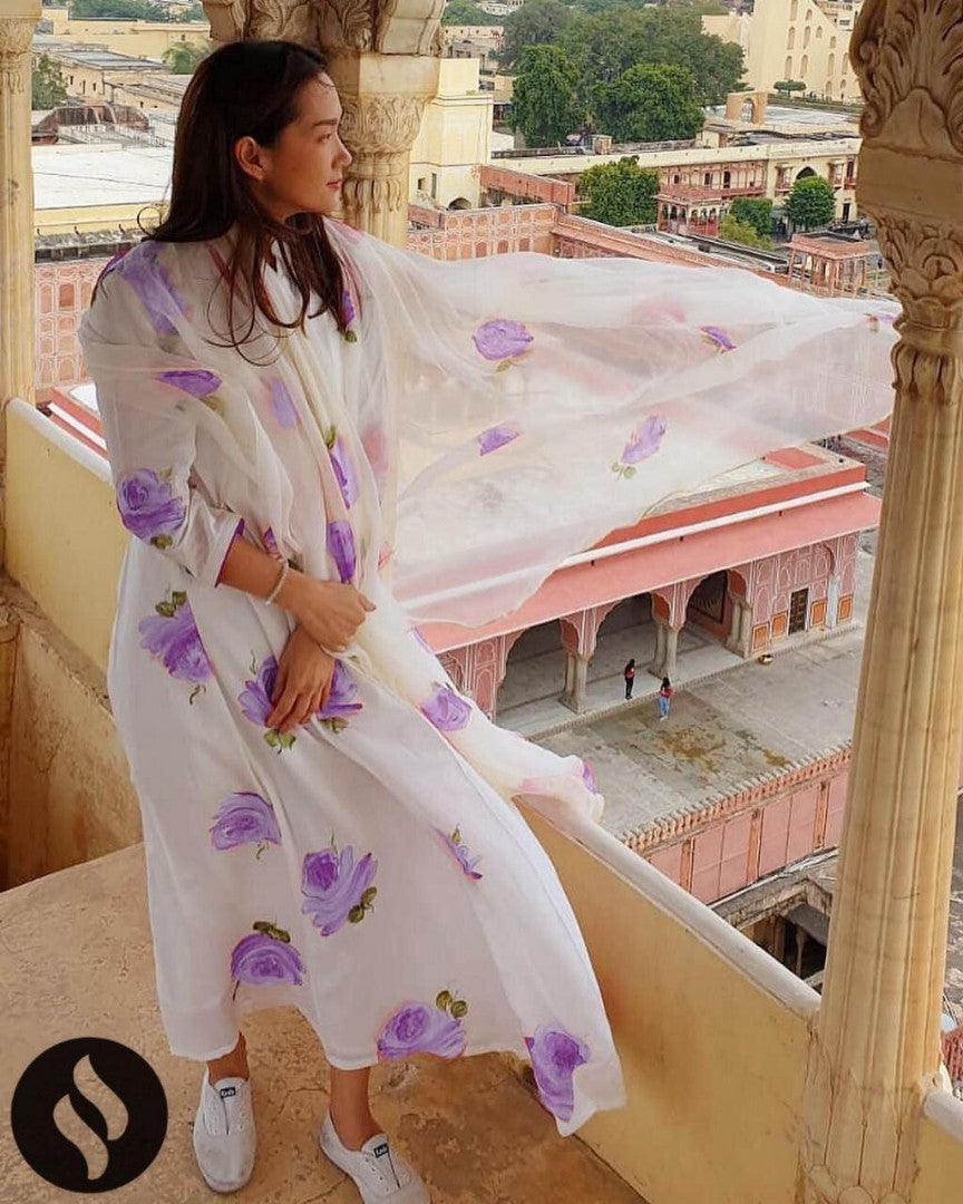 white georgette flower printed kurti