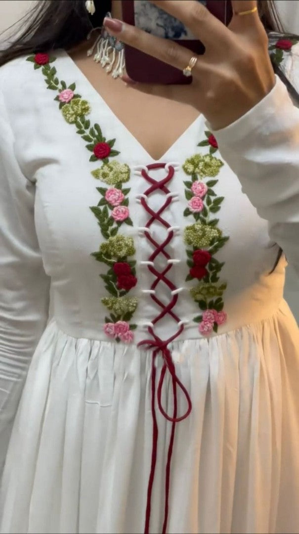 White georgette hand work palazzo kurti