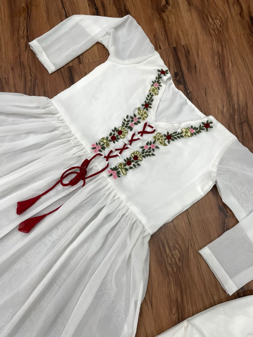White georgette hand work palazzo kurti