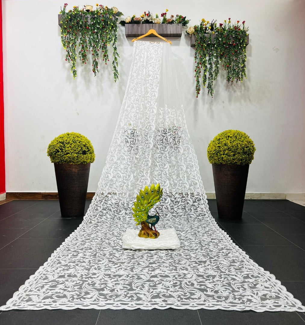 White georgette heavy chain stitch work saree