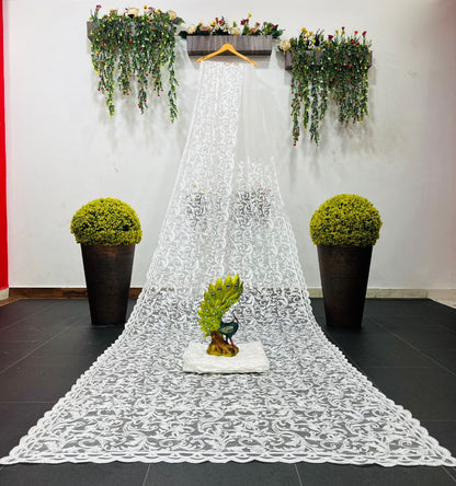 White georgette heavy chain stitch work saree