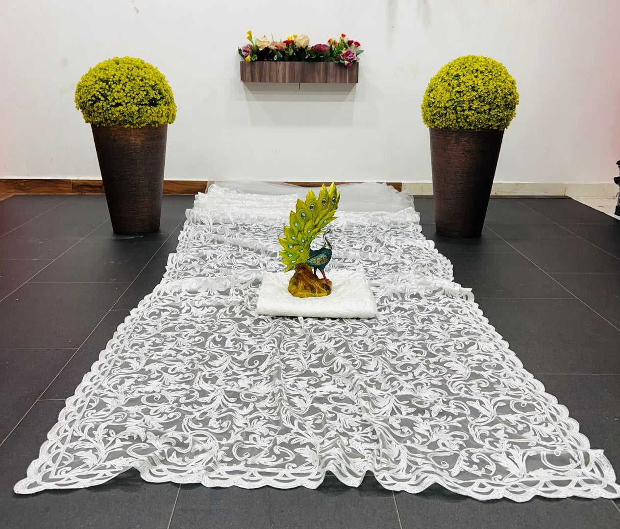 White georgette heavy chain stitch work saree