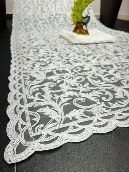 White georgette heavy chain stitch work saree