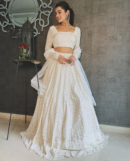 White georgette heavy embroidered wedding lehenga choli