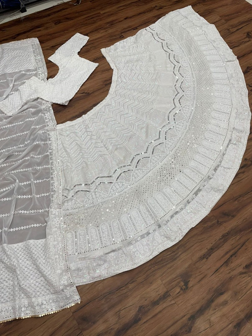 White georgette heavy embroidered wedding lehenga choli