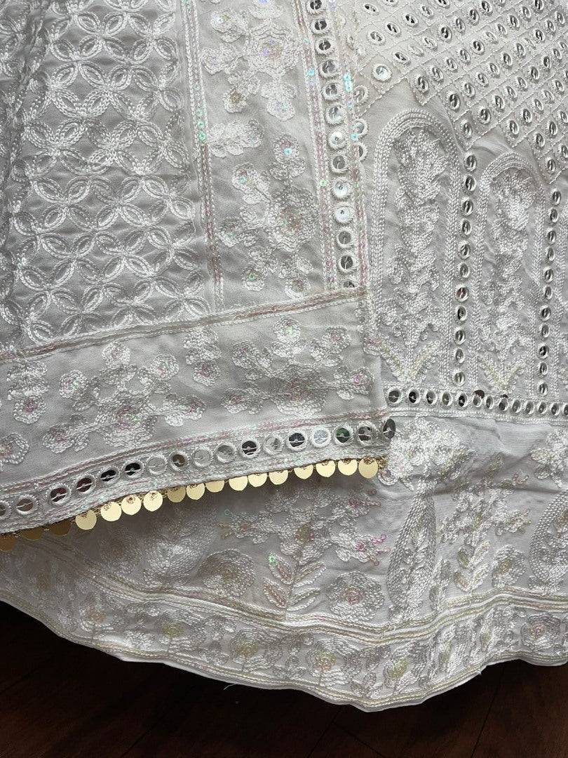 White georgette heavy embroidered wedding lehenga choli