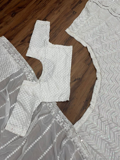 White georgette heavy embroidered wedding lehenga choli