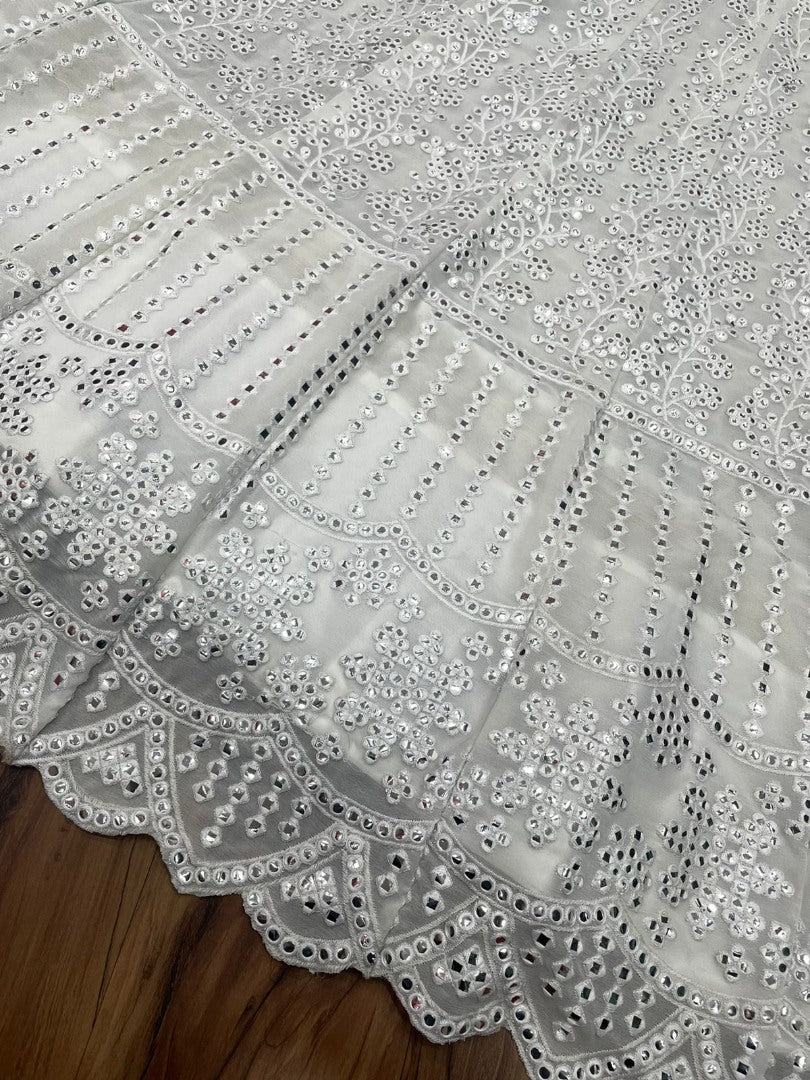 White georgette heavy embroidered wedding lehenga choli