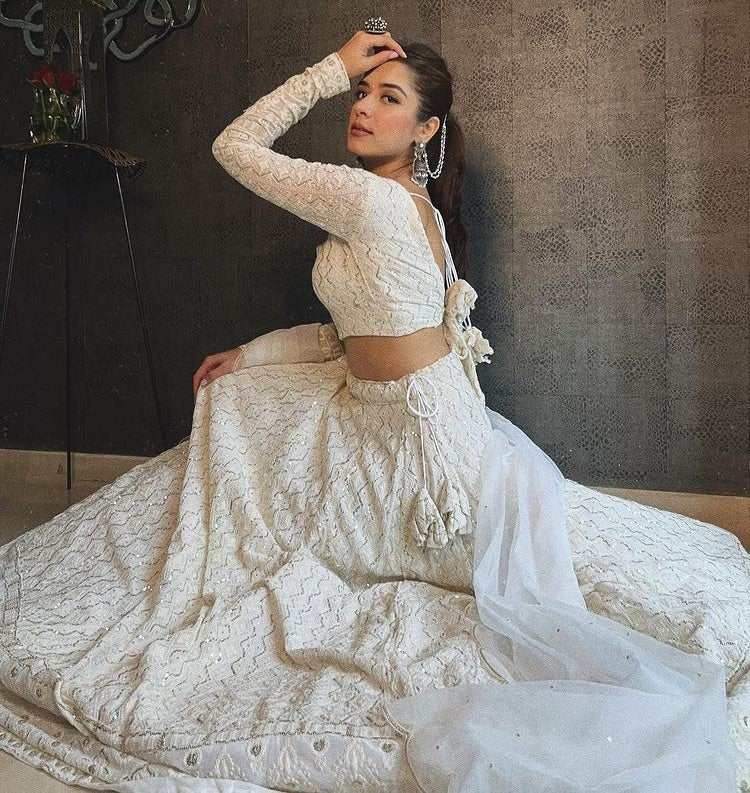 White georgette heavy embroidered wedding lehenga choli