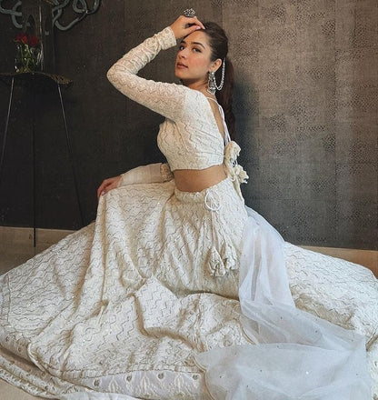 White georgette heavy embroidered wedding lehenga choli