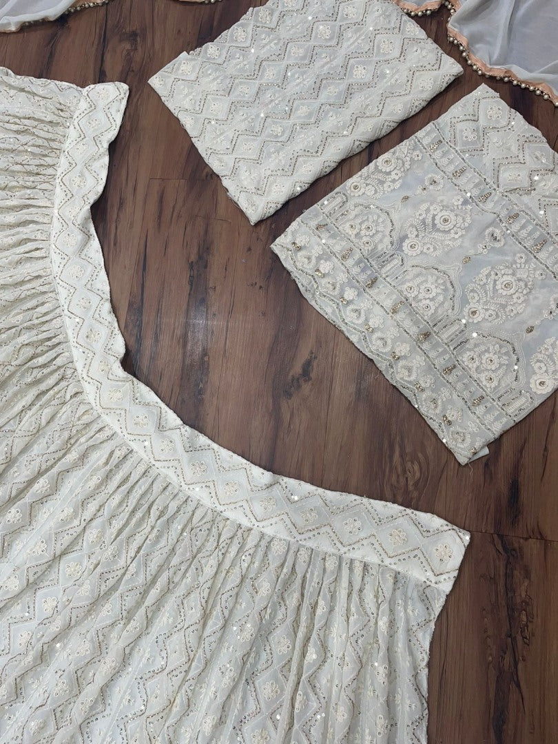 White georgette heavy embroidered wedding lehenga choli