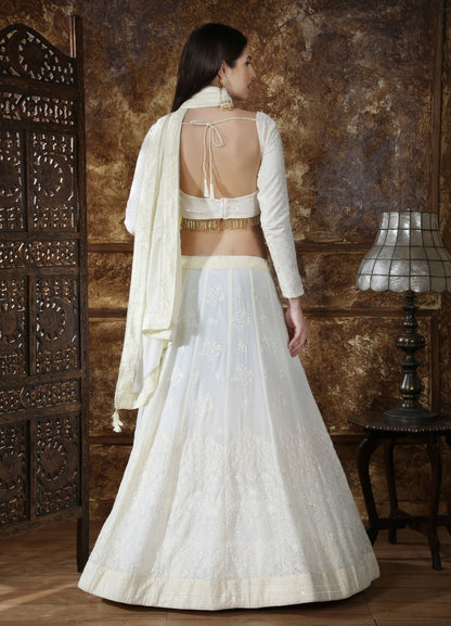 white georgette heavy embroidered wedding lehenga choli