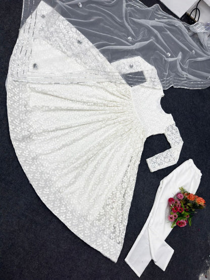 White georgette heavy embroidery work anarkali suit