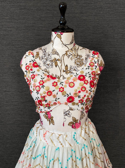 White georgette heavy multi embroidery work wedding lehenga choli