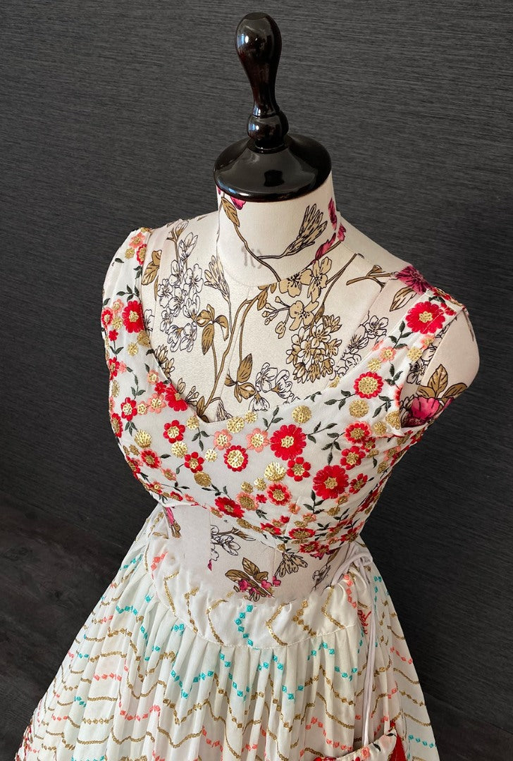 White georgette heavy multi embroidery work wedding lehenga choli