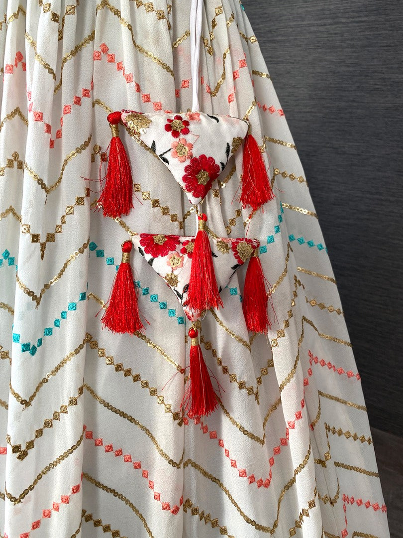 White georgette heavy multi embroidery work wedding lehenga choli