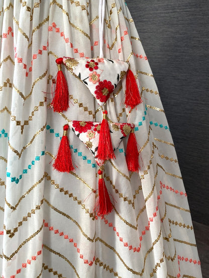 White georgette heavy multi embroidery work wedding lehenga choli