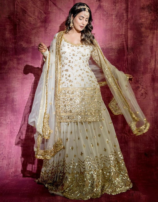 White georgette heavy sequence embroidered lehenga choli