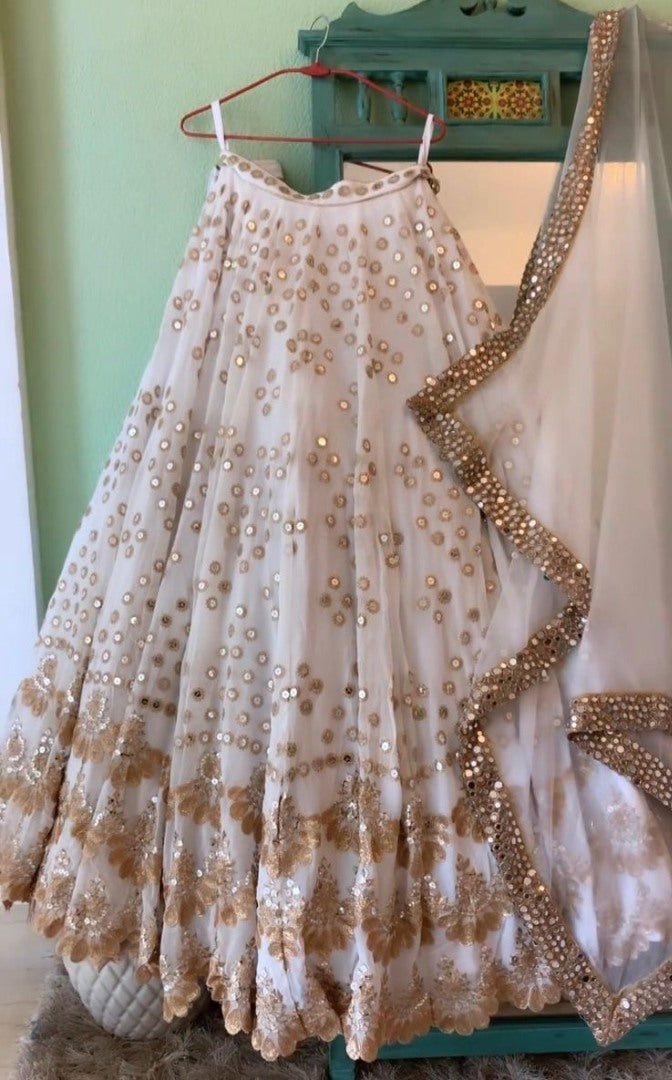 White georgette heavy sequence embroidery work wedding lehenga choli