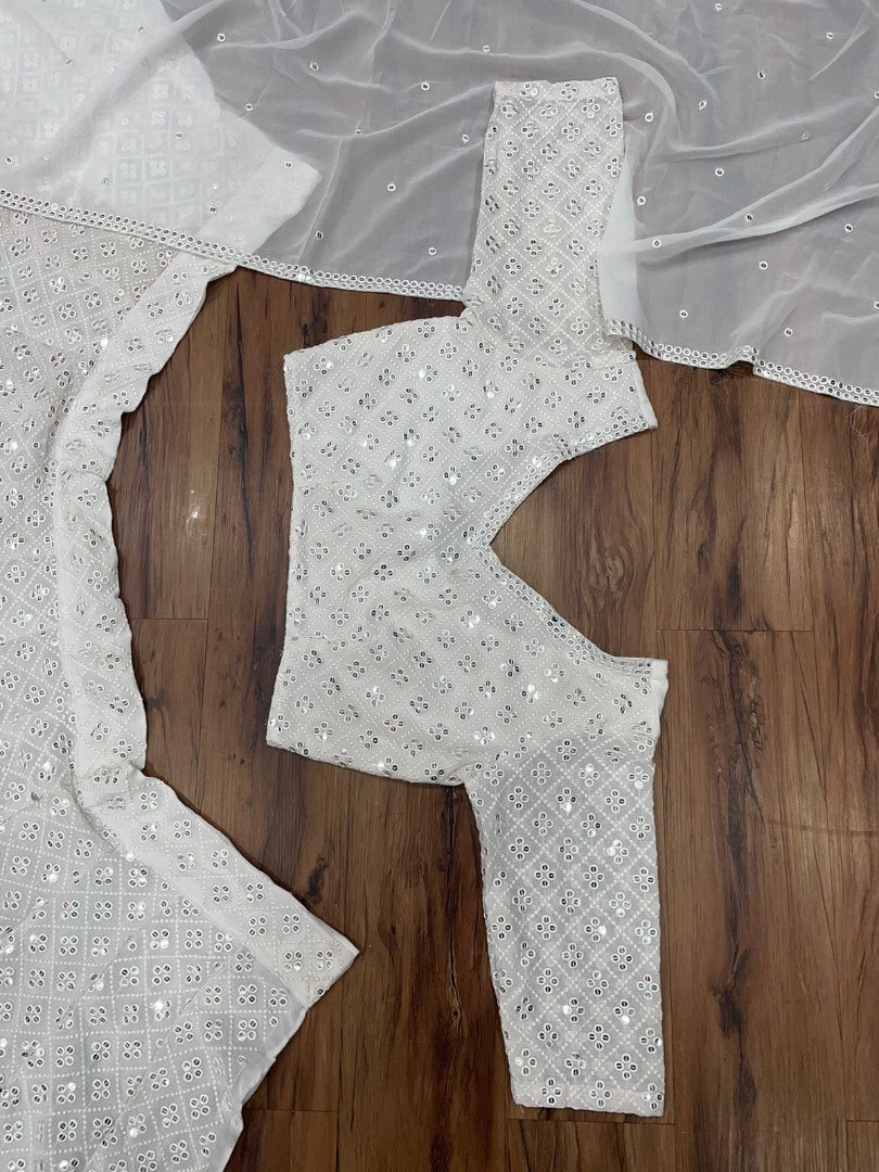 White georgette heavy sequence embroidery work wedding lehenga choli