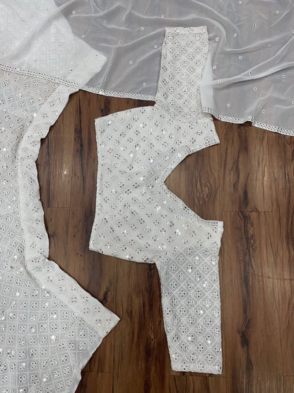 White georgette heavy sequence embroidery work wedding lehenga choli