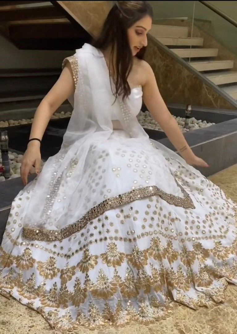 White georgette heavy sequence embroidery work wedding lehenga choli