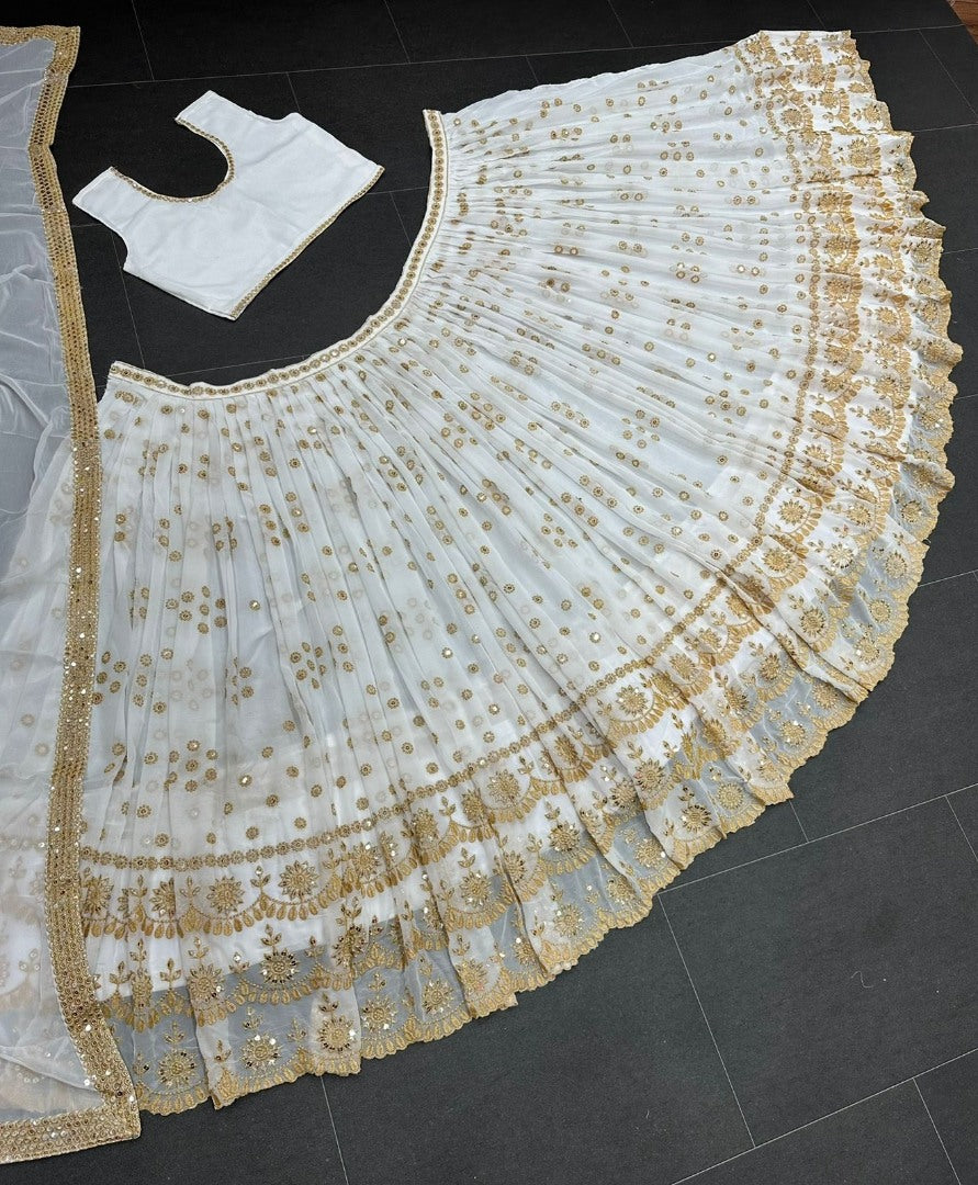 White georgette heavy sequence embroidery work wedding lehenga choli
