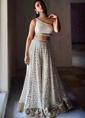 White georgette heavy thread work designer plazzo suit