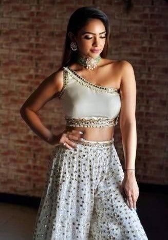 White georgette heavy thread work designer plazzo suit