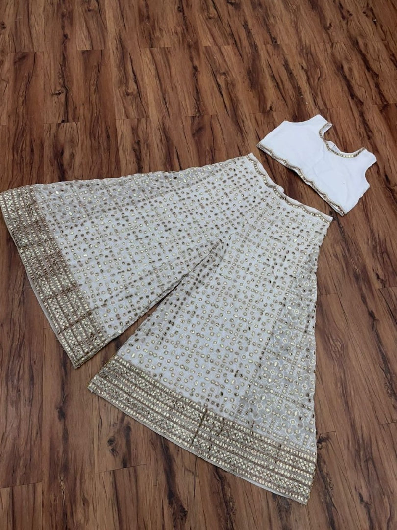 White georgette heavy thread work designer plazzo suit