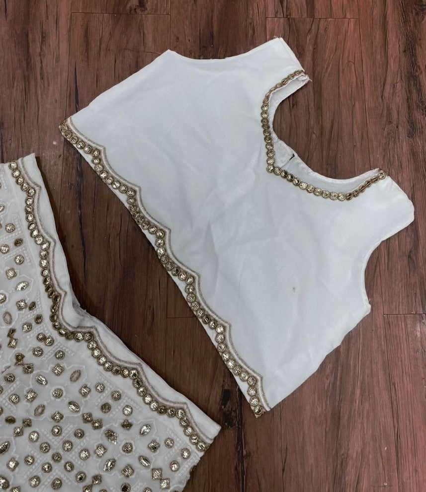 White georgette heavy thread work designer plazzo suit