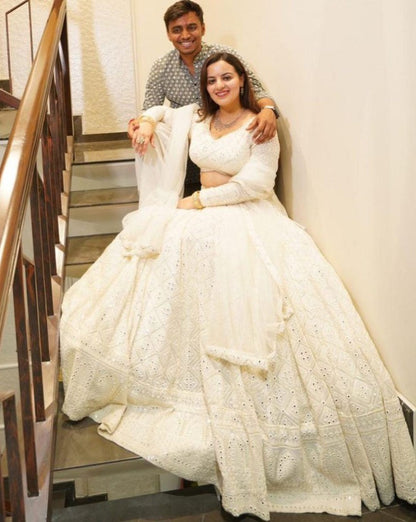 White georgette heavy work designer wedding lehenga choli