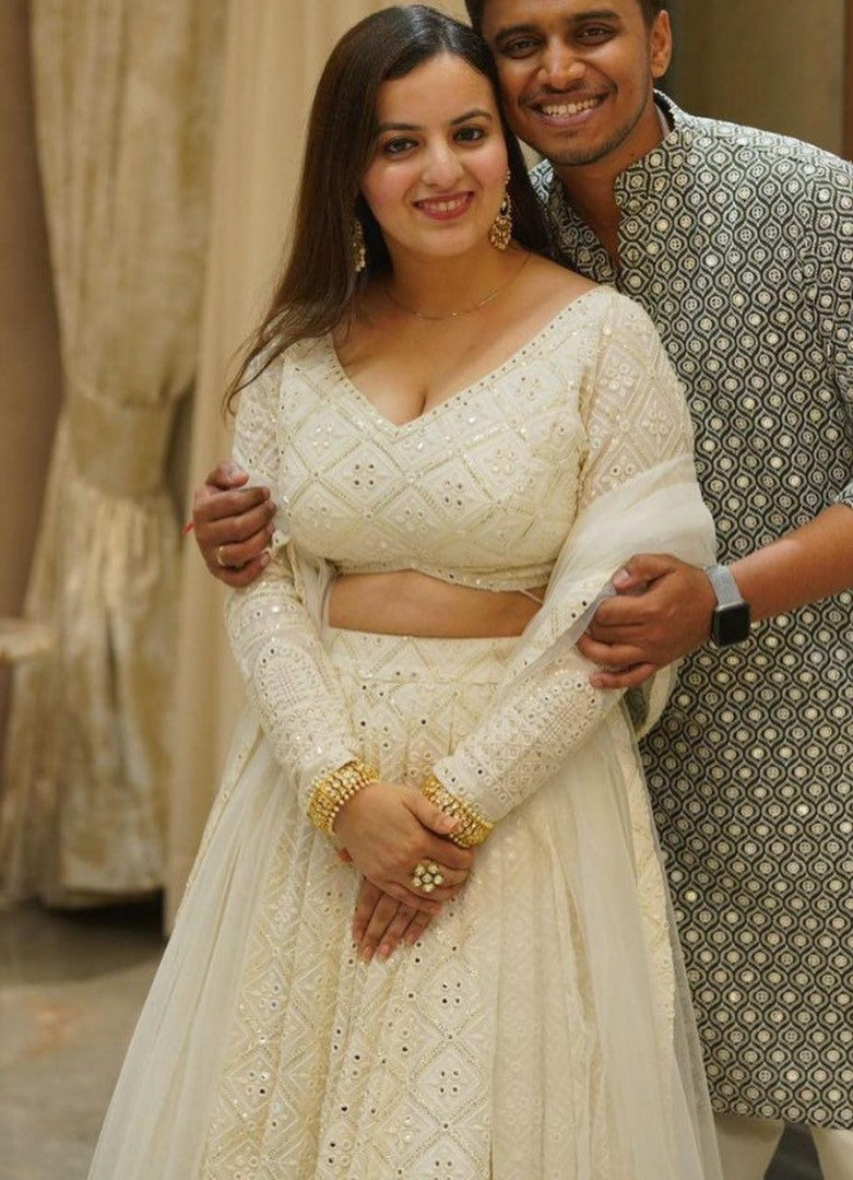 White georgette heavy work designer wedding lehenga choli