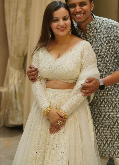 White georgette heavy work designer wedding lehenga choli