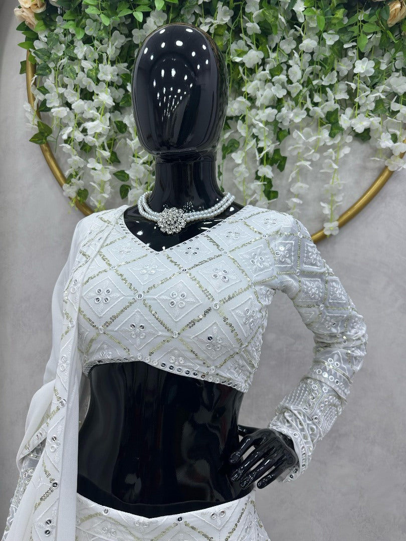 White georgette heavy work designer wedding lehenga choli