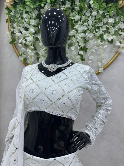 White georgette heavy work designer wedding lehenga choli