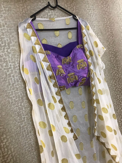 white georgette indo western plazzo suit with multidori and mirror work blouse