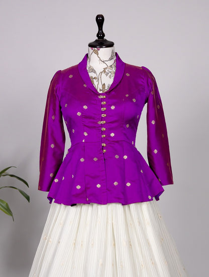 White georgette lucknowi work lehenga with long crop top