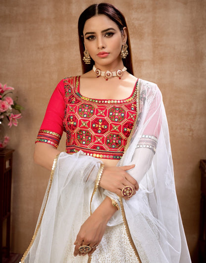 White georgette metallic foil work party wear lehenga choli