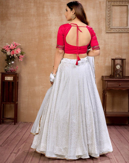 White georgette metallic foil work party wear lehenga choli
