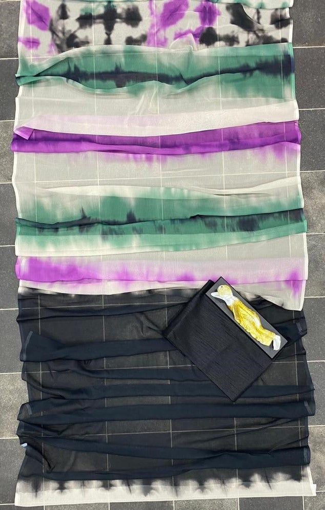 White georgette multi color digital printed saree