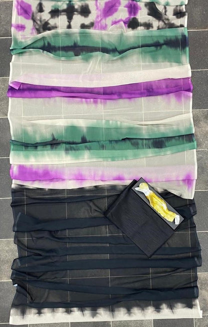 White georgette multi color digital printed saree