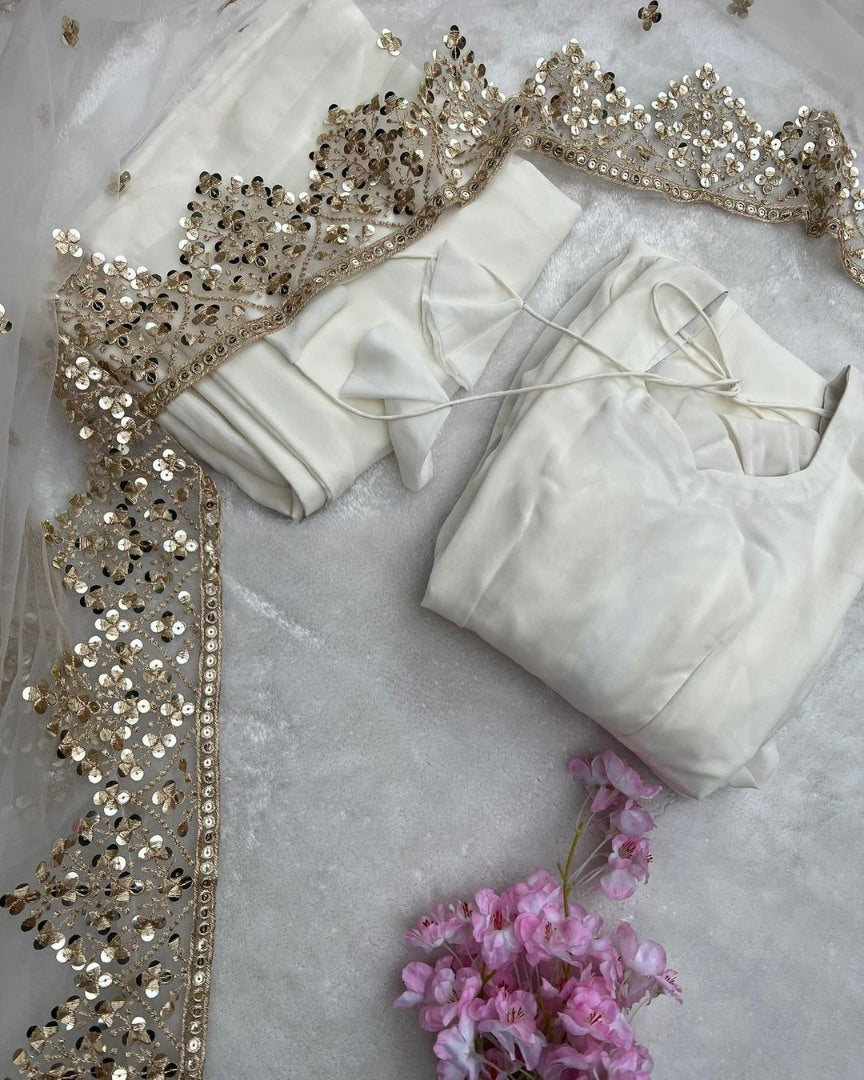 White georgette plain heavy umbrella flair gown