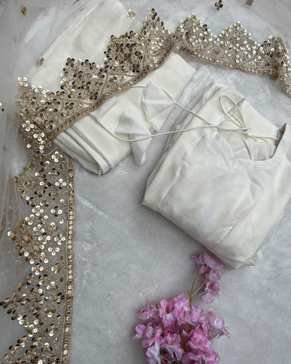 White georgette plain heavy umbrella flair gown