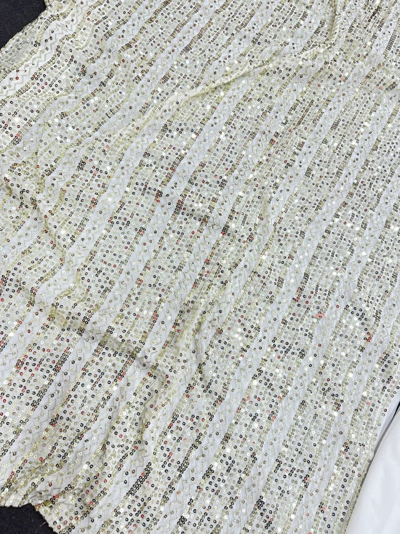 White georgette plain long anarkali suit with heavy sequence work dupatta