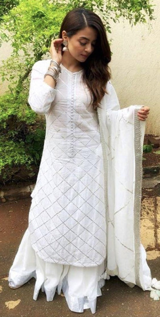 White georgette plazzo salwar suit
